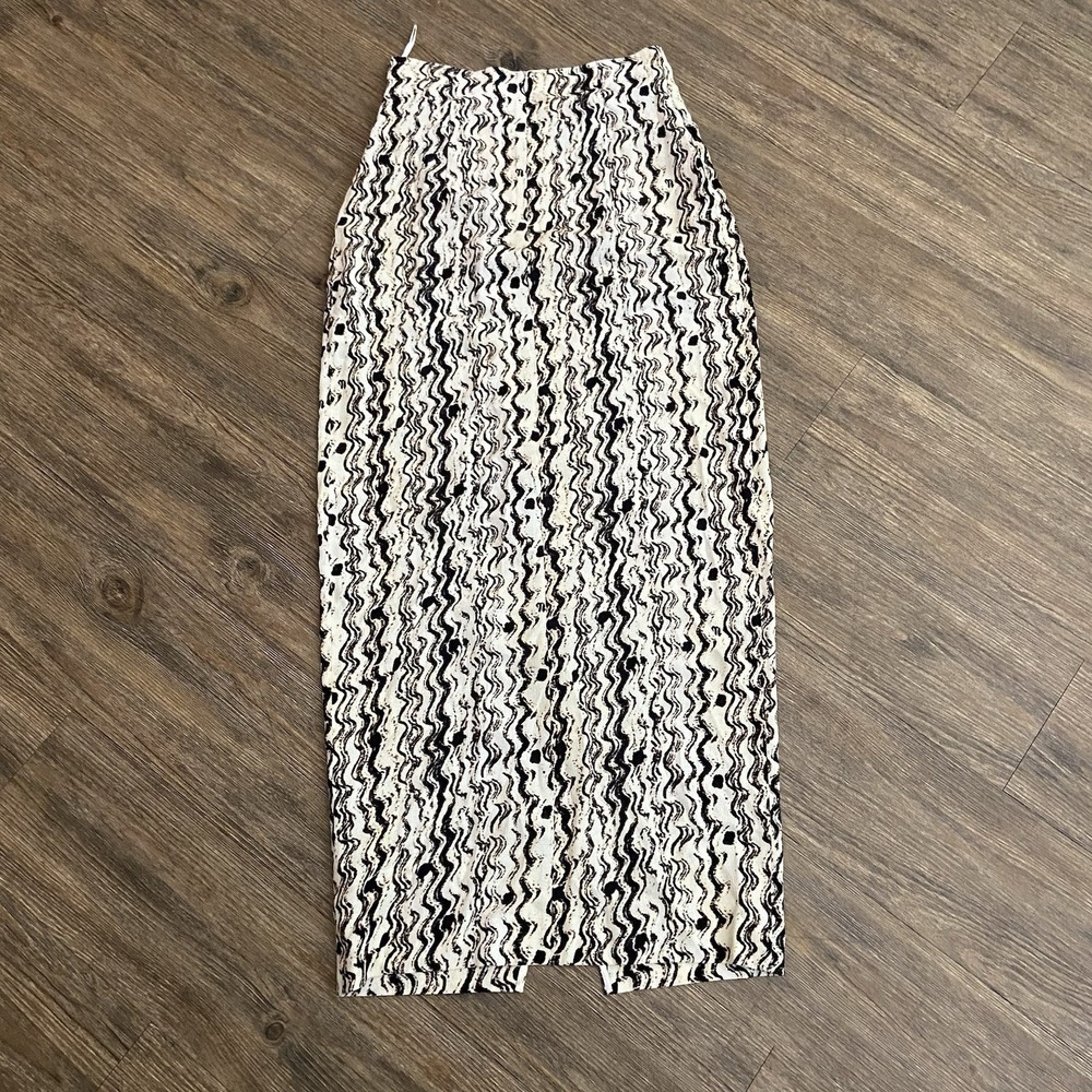 Nanushka Solice Printed Midi Faux Wrap Cut‎ Out Cream Brown Skirt Size XSMALL XS - Picture 7 of 7